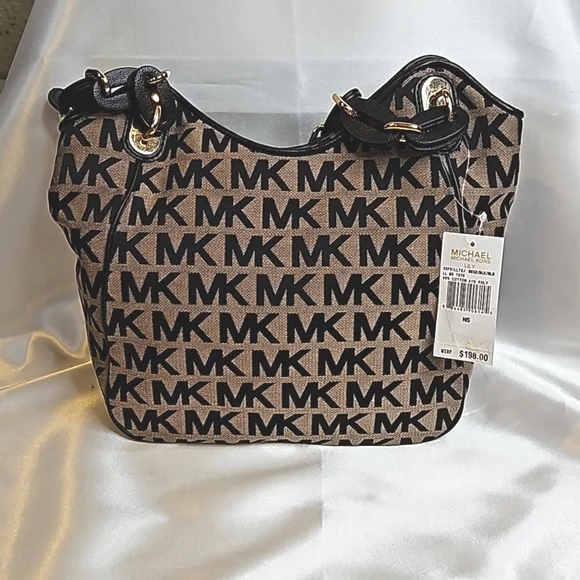MICHAEL Michael Kors Signature Shoulder Bag Black/Brown NWT - Picture 2 of 14